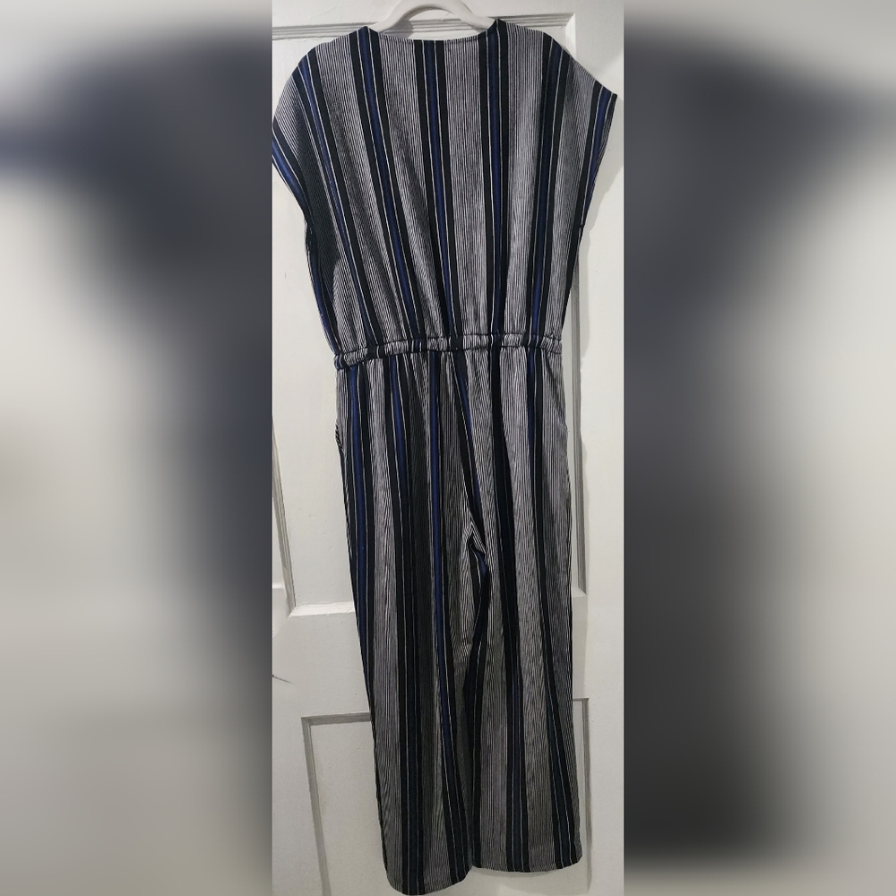 Lily Morgan Striped Jumpsuit Wide Leg V-Neck Blue Black White size:L - Picture 5 of 5